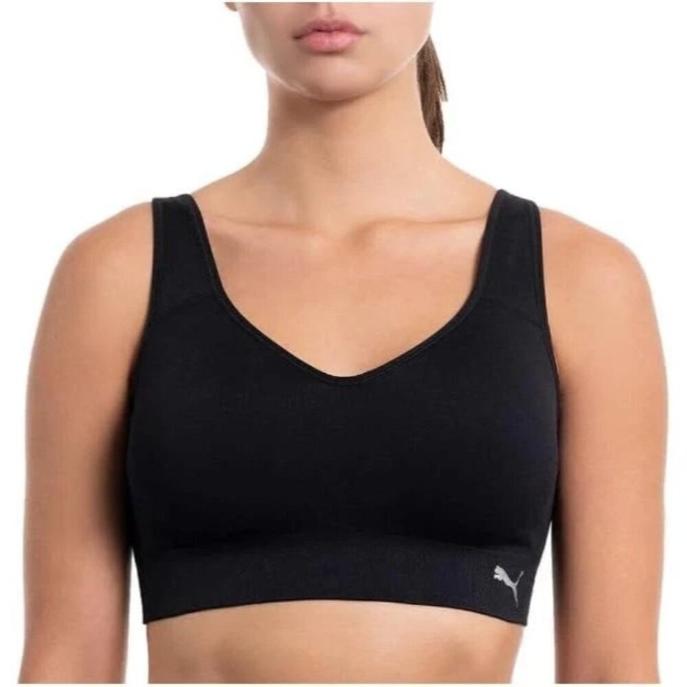 NEW Gray Black Puma Women's L 2 Pack Seamless Sports Bra - Picture 2 of 6